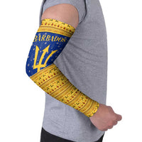 Barbados Christmas Arm Sleeves with Blue Yellow Xmas Trident Santa and Reindeer - Wonder Print Shop