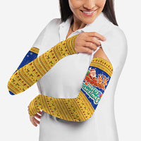Barbados Christmas Arm Sleeves with Blue Yellow Xmas Trident Santa and Reindeer - Wonder Print Shop