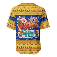 Barbados Christmas Baseball Jersey with Blue Yellow Xmas Trident Santa and Reindeer - Wonder Print Shop