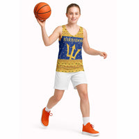 Barbados Christmas Basketball Jersey with Blue Yellow Xmas Trident Santa and Reindeer - Wonder Print Shop
