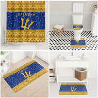 Barbados Christmas Bathroom Set with Blue Yellow Xmas Trident Santa and Reindeer - Wonder Print Shop