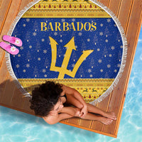 Barbados Christmas Beach Blanket with Blue Yellow Xmas Trident Santa and Reindeer - Wonder Print Shop