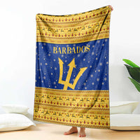 Barbados Christmas Blanket with Blue Yellow Xmas Trident Santa and Reindeer - Wonder Print Shop