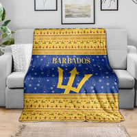 Barbados Christmas Blanket with Blue Yellow Xmas Trident Santa and Reindeer - Wonder Print Shop