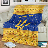 Barbados Christmas Blanket with Blue Yellow Xmas Trident Santa and Reindeer - Wonder Print Shop