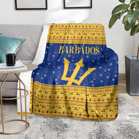 Barbados Christmas Blanket with Blue Yellow Xmas Trident Santa and Reindeer - Wonder Print Shop