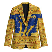 Barbados Christmas Blazer with Blue Yellow Xmas Trident Santa and Reindeer - Wonder Print Shop