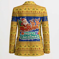 Barbados Christmas Blazer with Blue Yellow Xmas Trident Santa and Reindeer - Wonder Print Shop