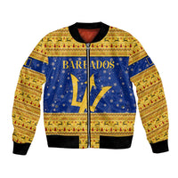 Barbados Christmas Bomber Jacket with Blue Yellow Xmas Trident Santa and Reindeer - Wonder Print Shop