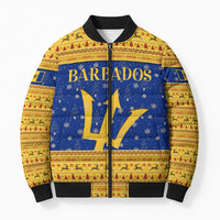 Barbados Christmas Bomber Puffer Jacket with Blue Yellow Xmas Trident Santa and Reindeer - Wonder Print Shop