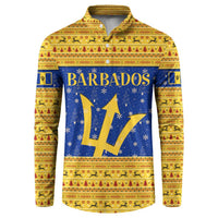 Barbados Christmas Button Sweatshirt with Blue Yellow Xmas Trident Santa and Reindeer - Wonder Print Shop