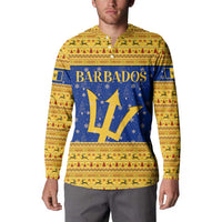 Barbados Christmas Button Sweatshirt with Blue Yellow Xmas Trident Santa and Reindeer - Wonder Print Shop