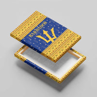 Barbados Christmas Canvas Wall Art with Blue Yellow Xmas Trident Santa and Reindeer - Wonder Print Shop