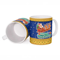 Barbados Christmas Ceramic Mug with Blue Yellow Xmas Trident Santa and Reindeer - Wonder Print Shop