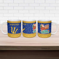 Barbados Christmas Ceramic Mug with Blue Yellow Xmas Trident Santa and Reindeer - Wonder Print Shop