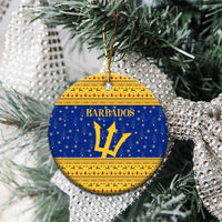 Barbados Christmas Ceramic Ornament with Blue Yellow Xmas Trident Santa and Reindeer - Wonder Print Shop