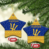 Barbados Christmas Ceramic Ornament with Blue Yellow Xmas Trident Santa and Reindeer - Wonder Print Shop