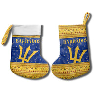 Barbados Christmas Stocking with Blue Yellow Xmas Trident Santa and Reindeer - Wonder Print Shop