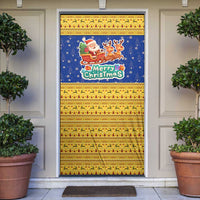 Barbados Christmas Door Cover with Blue Yellow Xmas Trident Santa and Reindeer - Wonder Print Shop