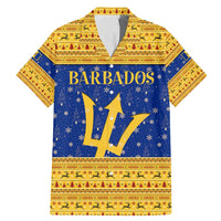 Barbados Christmas Family Matching Mermaid Dress and Hawaiian Shirt with Blue Yellow Xmas Trident Santa and Reindeer - Wonder Print Shop