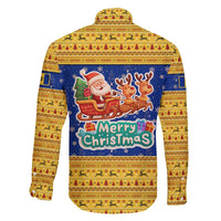 Barbados Christmas Family Matching Short Sleeve Bodycon Dress and Hawaiian Shirt with Blue Yellow Xmas Trident Santa and Reindeer - Wonder Print Shop