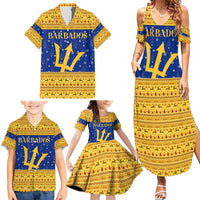 Barbados Christmas Family Matching Summer Maxi Dress and Hawaiian Shirt with Blue Yellow Xmas Trident Santa and Reindeer - Wonder Print Shop