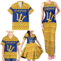 Barbados Christmas Family Matching Tank Maxi Dress and Hawaiian Shirt with Blue Yellow Xmas Trident Santa and Reindeer - Wonder Print Shop