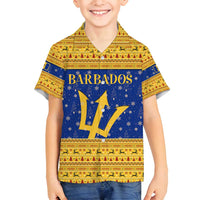 Barbados Christmas Family Matching Tank Maxi Dress and Hawaiian Shirt with Blue Yellow Xmas Trident Santa and Reindeer - Wonder Print Shop