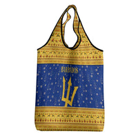 Barbados Christmas Grocery Bag with Blue Yellow Xmas Trident Santa and Reindeer - Wonder Print Shop