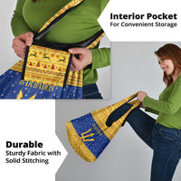 Barbados Christmas Grocery Bag with Blue Yellow Xmas Trident Santa and Reindeer - Wonder Print Shop