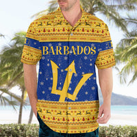Barbados Christmas Hawaiian Shirt with Blue Yellow Xmas Trident Santa and Reindeer - Wonder Print Shop