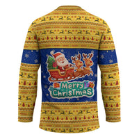 Barbados Christmas Hockey Jersey with Blue Yellow Xmas Trident Santa and Reindeer - Wonder Print Shop