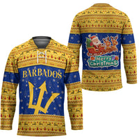 Barbados Christmas Hockey Jersey with Blue Yellow Xmas Trident Santa and Reindeer - Wonder Print Shop