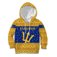 Barbados Christmas Kid Hoodie with Blue Yellow Xmas Trident Santa and Reindeer - Wonder Print Shop
