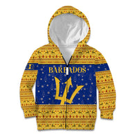 Barbados Christmas Kid Hoodie with Blue Yellow Xmas Trident Santa and Reindeer - Wonder Print Shop