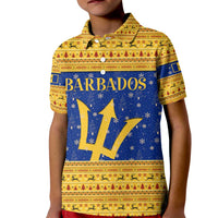 Barbados Christmas Kid Polo Shirt with Blue Yellow Xmas Trident Santa and Reindeer - Wonder Print Shop
