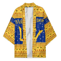 Barbados Christmas Kimono with Blue Yellow Xmas Trident Santa and Reindeer - Wonder Print Shop