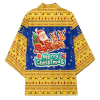 Barbados Christmas Kimono with Blue Yellow Xmas Trident Santa and Reindeer - Wonder Print Shop