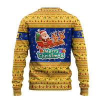 Barbados Christmas Ugly Christmas Sweater with Blue Yellow Xmas Trident Santa and Reindeer - Wonder Print Shop