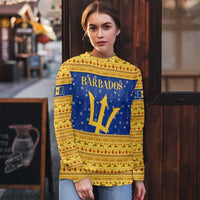 Barbados Christmas Ugly Christmas Sweater with Blue Yellow Xmas Trident Santa and Reindeer - Wonder Print Shop