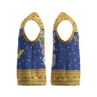 Barbados Christmas Knitted V-Neck Vest with Blue Yellow Xmas Trident Santa and Reindeer - Wonder Print Shop