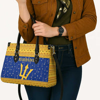 Barbados Christmas Leather Bag with Blue Yellow Xmas Trident Santa and Reindeer - Wonder Print Shop