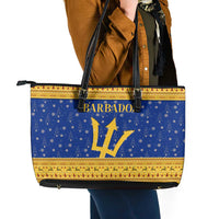 Barbados Christmas Leather Tote Bag with Blue Yellow Xmas Trident Santa and Reindeer - Wonder Print Shop