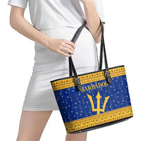 Barbados Christmas Leather Tote Bag with Blue Yellow Xmas Trident Santa and Reindeer - Wonder Print Shop