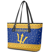 Barbados Christmas Leather Tote Bag with Blue Yellow Xmas Trident Santa and Reindeer - Wonder Print Shop