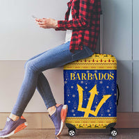 Barbados Christmas Luggage Cover with Blue Yellow Xmas Trident Santa and Reindeer - Wonder Print Shop