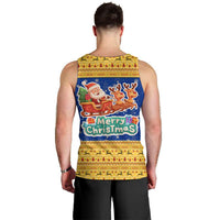 Barbados Christmas Men Tank Top with Blue Yellow Xmas Trident Santa and Reindeer - Wonder Print Shop