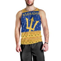 Barbados Christmas Men Tank Top with Blue Yellow Xmas Trident Santa and Reindeer - Wonder Print Shop