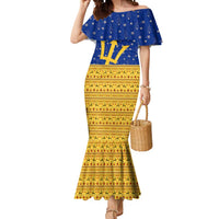 Barbados Christmas Mermaid Dress with Blue Yellow Xmas Trident Santa and Reindeer - Wonder Print Shop