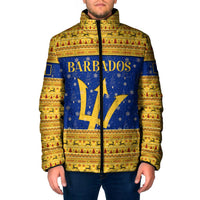 Barbados Christmas Padded Jacket with Blue Yellow Xmas Trident Santa and Reindeer - Wonder Print Shop